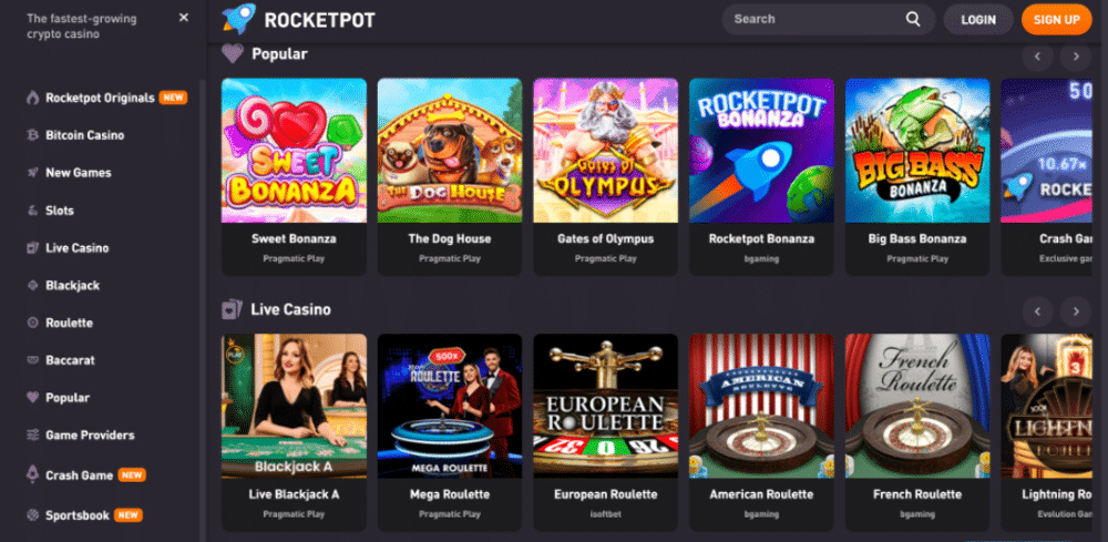 Rocketpot probably offer the largest selection of gambling options