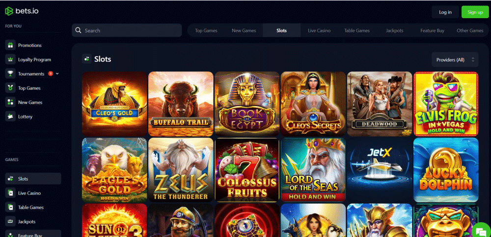 Bets.io's Slots section